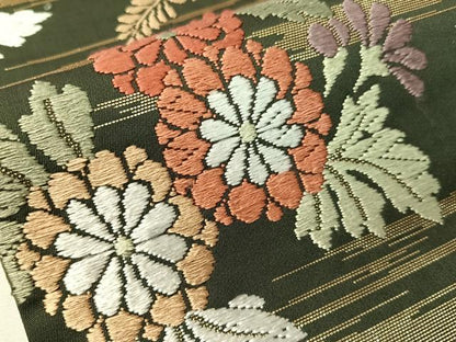 平和屋着物●六通柄袋帯　唐織錦　地紙花文　金糸　正絹　逸品　CABH4704vp