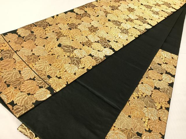 平和屋着物●青々庵　六通柄袋帯　葡萄蔦の葉文　黒地　正絹　逸品　CABH4708vp