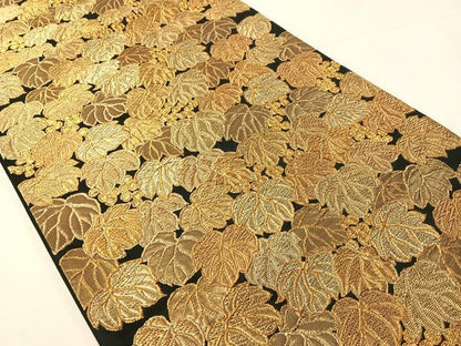 平和屋着物●青々庵　六通柄袋帯　葡萄蔦の葉文　黒地　正絹　逸品　CABH4708vp