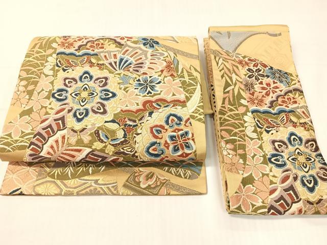 平和屋着物●西陣　白綾苑大庭　つけ帯　誰が袖花蝶文　金糸　正絹　逸品　CABH4711vp