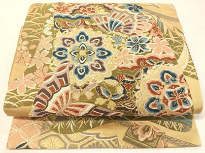 平和屋着物●西陣　白綾苑大庭　つけ帯　誰が袖花蝶文　金糸　正絹　逸品　CABH4711vp