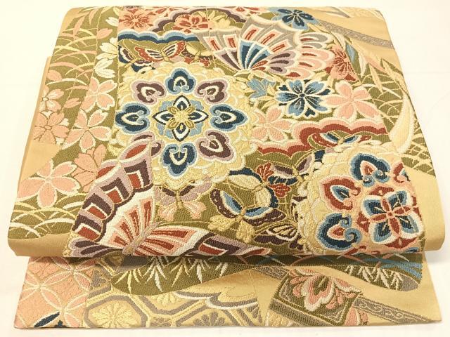 平和屋着物●西陣　白綾苑大庭　つけ帯　誰が袖花蝶文　金糸　正絹　逸品　CABH4711vp