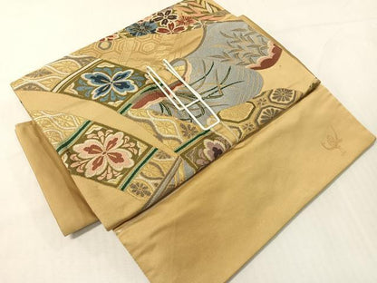 平和屋着物●西陣　白綾苑大庭　つけ帯　誰が袖花蝶文　金糸　正絹　逸品　CABH4711vp