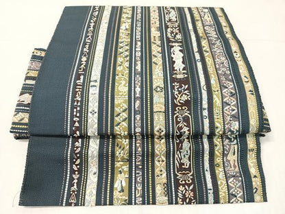 平和屋着物●本場筑前博多織　ワンタッチつけ帯　エジプト壁画間道　正絹　逸品　CABH4712vp