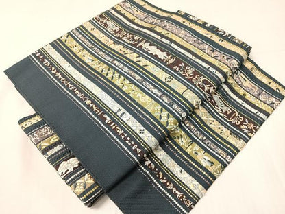 平和屋着物●本場筑前博多織　ワンタッチつけ帯　エジプト壁画間道　正絹　逸品　CABH4712vp
