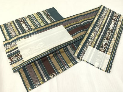 平和屋着物●本場筑前博多織　ワンタッチつけ帯　エジプト壁画間道　正絹　逸品　CABH4712vp