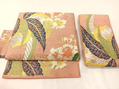 平和屋着物●アンティーク　大正ロマン　つけ帯　草花文　金銀糸　正絹　逸品　CABH4713vp