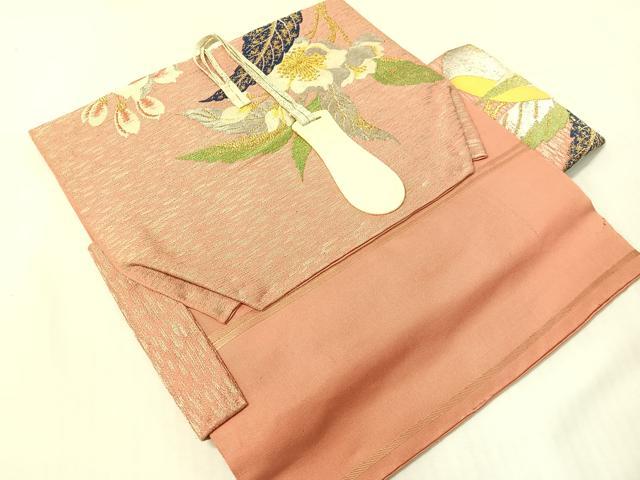 平和屋着物●アンティーク　大正ロマン　つけ帯　草花文　金銀糸　正絹　逸品　CABH4713vp