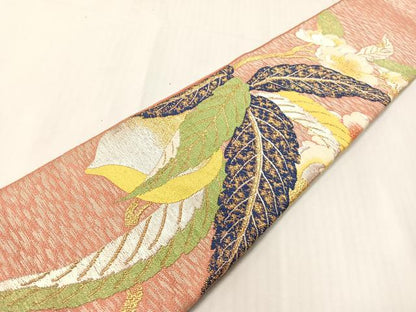 平和屋着物●アンティーク　大正ロマン　つけ帯　草花文　金銀糸　正絹　逸品　CABH4713vp