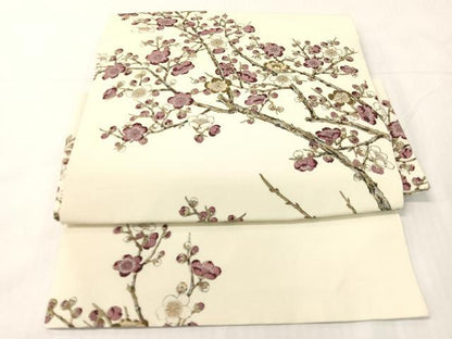 平和屋着物●つけ帯　手描き　枝梅文　銀彩　正絹　逸品　CABH4718vp