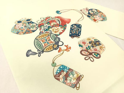 平和屋着物●塩瀬　九寸名古屋帯　作家物　手描き　仕覆吉祥花文　正絹　逸品　CABH4722vp