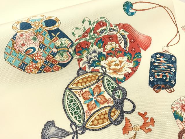 平和屋着物●塩瀬　九寸名古屋帯　作家物　手描き　仕覆吉祥花文　正絹　逸品　CABH4722vp