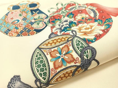 平和屋着物●塩瀬　九寸名古屋帯　作家物　手描き　仕覆吉祥花文　正絹　逸品　CABH4722vp