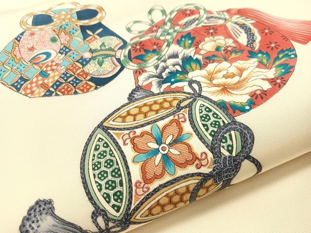 平和屋着物●塩瀬　九寸名古屋帯　作家物　手描き　仕覆吉祥花文　正絹　逸品　CABH4722vp