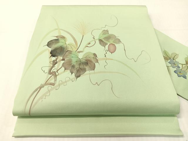 平和屋着物●塩瀬　九寸名古屋帯　手描き　成り物　正絹　逸品　CABH4723vp