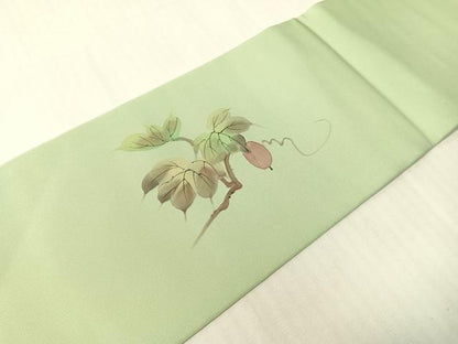 平和屋着物●塩瀬　九寸名古屋帯　手描き　成り物　正絹　逸品　CABH4723vp