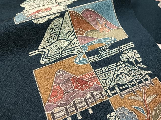 平和屋着物●九寸名古屋帯　作家物　一珍染　市松花鳥文　正絹　逸品　CABH4724vp