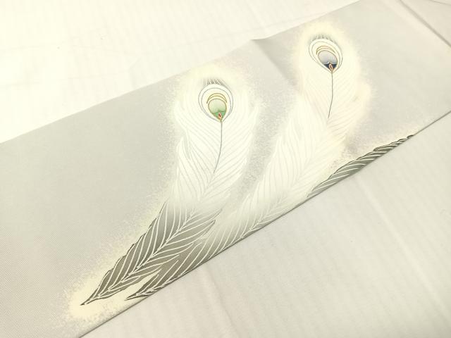 平和屋着物●鎌倉友禅　坂井教人　日本工芸会正会員　塩瀬　九寸名古屋帯　刺繍　孔雀　金銀彩　正絹　逸品　CABH4725vp