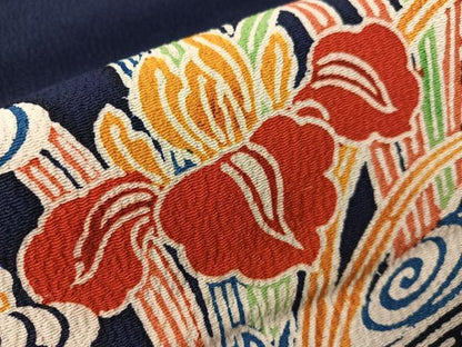 平和屋着物●九寸名古屋帯　型染め　流水杜若　鬼しぼ縮緬　正絹　逸品　CABH4731vp