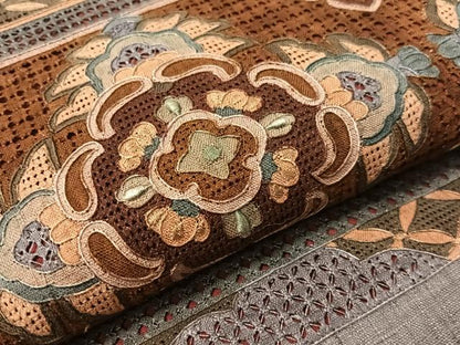 平和屋着物●中国三大刺繍　スワトウ相良刺繍　総刺繍　太鼓柄袋帯　紬地　横段花文　正絹　逸品　CABH4744vp