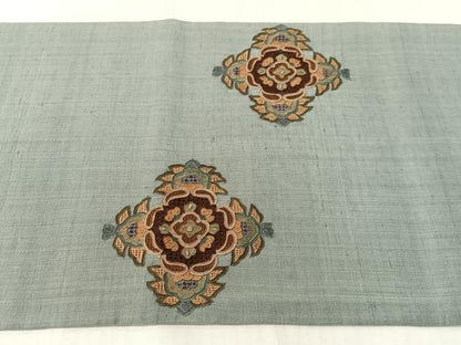 平和屋着物●中国三大刺繍　スワトウ相良刺繍　総刺繍　太鼓柄袋帯　紬地　横段花文　正絹　逸品　CABH4744vp