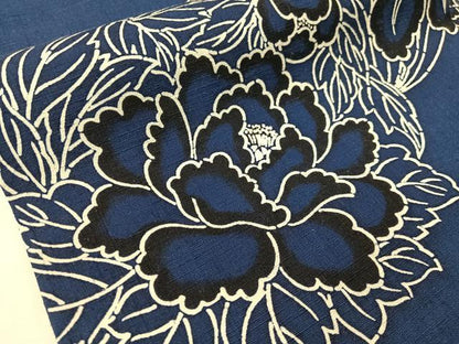 平和屋着物●九寸名古屋帯　紬地　藍　型染め　花丸文　正絹　逸品　CABH4747vp