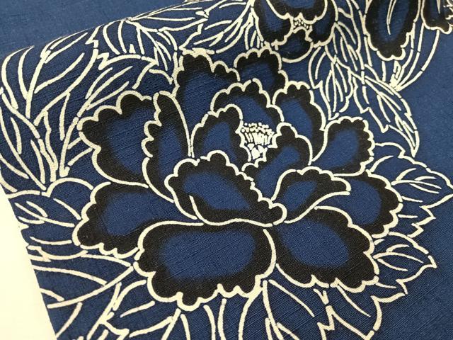 平和屋着物●九寸名古屋帯　紬地　藍　型染め　花丸文　正絹　逸品　CABH4747vp