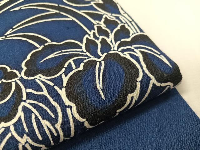 平和屋着物●九寸名古屋帯　紬地　藍　型染め　花丸文　正絹　逸品　CABH4747vp