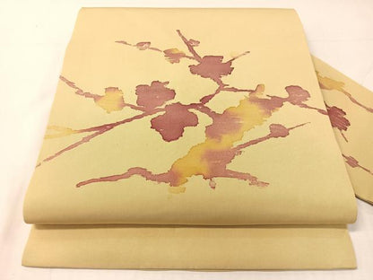平和屋着物●塩瀬　九寸名古屋帯　枝花文　正絹　逸品　CABH4748vp