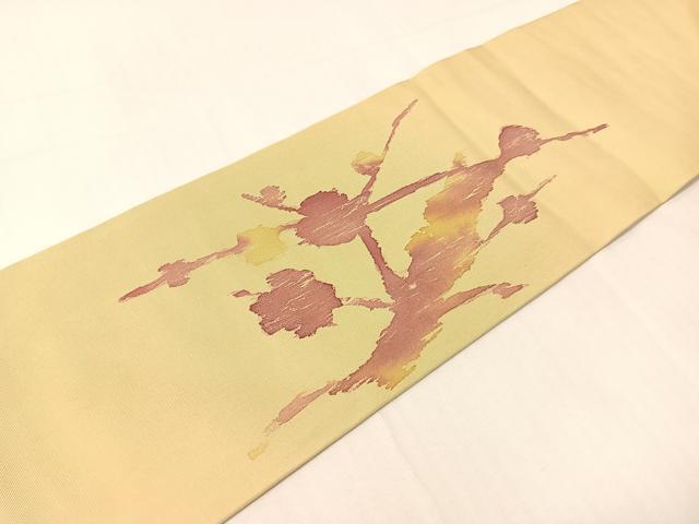 平和屋着物●塩瀬　九寸名古屋帯　枝花文　正絹　逸品　CABH4748vp