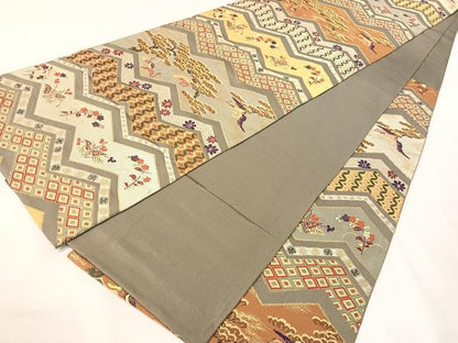 平和屋着物●西陣　河崎工房謹製　六通柄　本袋帯　唐織　松鶴屏風　金糸　正絹　逸品　CABH4752vp