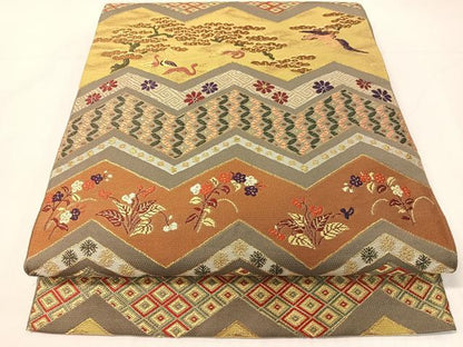 平和屋着物●西陣　河崎工房謹製　六通柄　本袋帯　唐織　松鶴屏風　金糸　正絹　逸品　CABH4752vp
