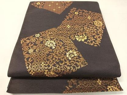 平和屋着物●全通柄　本袋帯　更紗色紙文　金糸　正絹　逸品　CABH4757vp