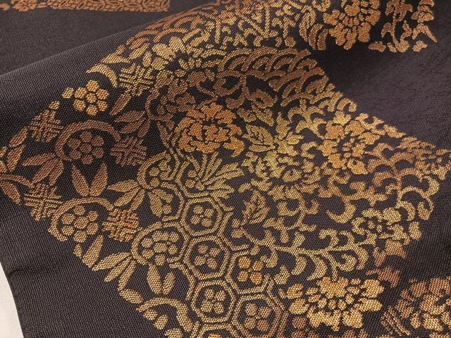 平和屋着物●全通柄　本袋帯　更紗色紙文　金糸　正絹　逸品　CABH4757vp