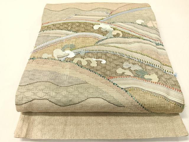 平和屋着物▽太鼓柄袋帯　スリーシーズン　春夏秋　すくい織　立波文　正絹　逸品　CABH4758vp