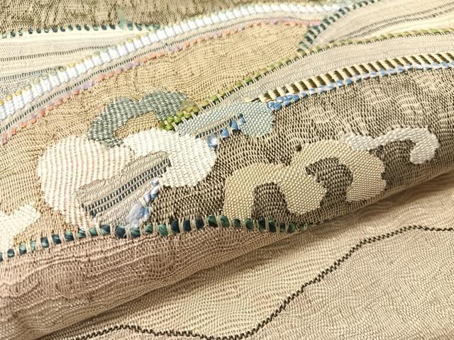 平和屋着物▽太鼓柄袋帯　スリーシーズン　春夏秋　すくい織　立波文　正絹　逸品　CABH4758vp