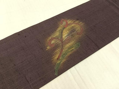 平和屋着物●九寸名古屋帯　紬地　和紙　唐草文　金彩　正絹　逸品　CABH4759vp