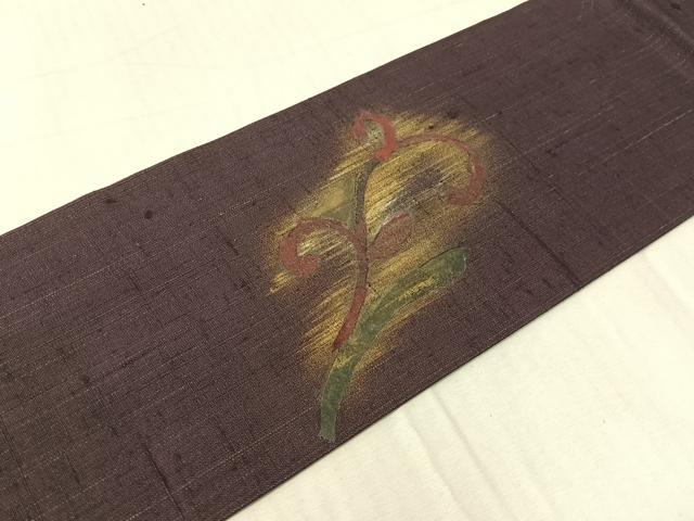 平和屋着物●九寸名古屋帯　紬地　和紙　唐草文　金彩　正絹　逸品　CABH4759vp