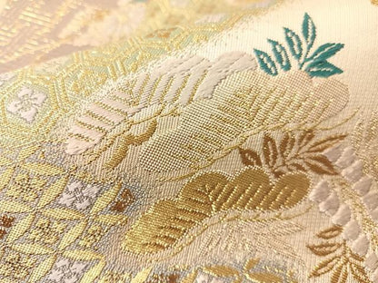 平和屋着物●六通柄袋帯　唐織　霞吉祥花文　金糸　正絹　逸品　未使用　CABH4764vp