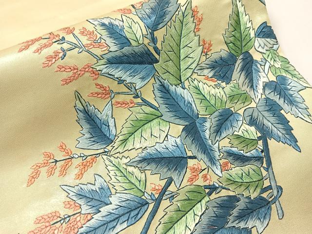 平和屋着物●総刺繍　太鼓柄袋帯　草花文　正絹　逸品　CABH4766vp