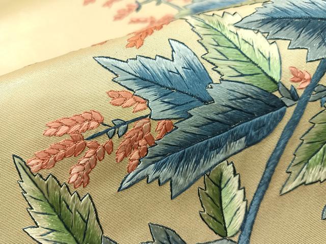 平和屋着物●総刺繍　太鼓柄袋帯　草花文　正絹　逸品　CABH4766vp