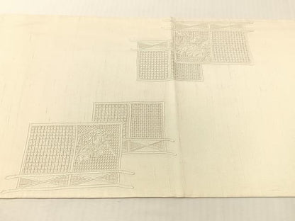 平和屋着物▼中国三大刺繍　スワトウ相良刺繍　総刺繍　太鼓柄袋帯　双鶴花文　生成り色　正絹　逸品　CABH4771vp