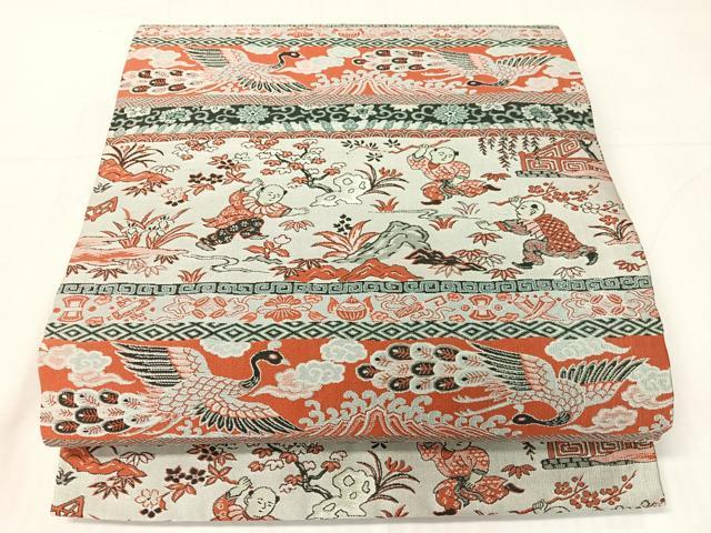 平和屋着物●山喜織物謹製　萬葉　紹巴　九寸開き名古屋帯　唐子遊び　逸品　CABH4777vp