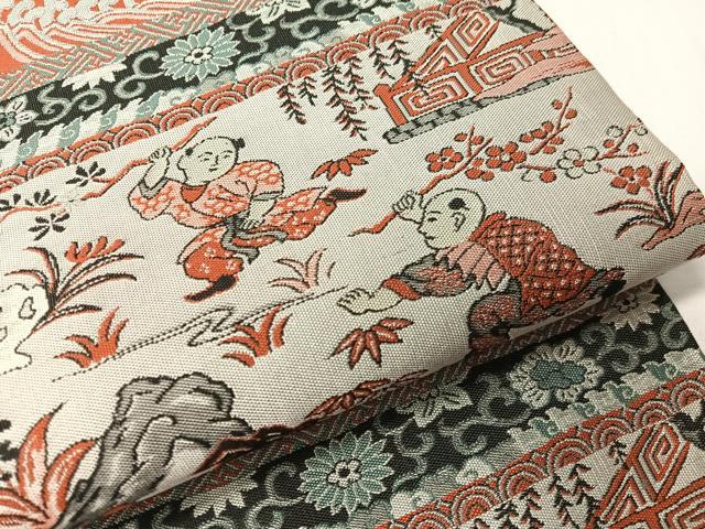 平和屋着物●山喜織物謹製　萬葉　紹巴　九寸開き名古屋帯　唐子遊び　逸品　CABH4777vp