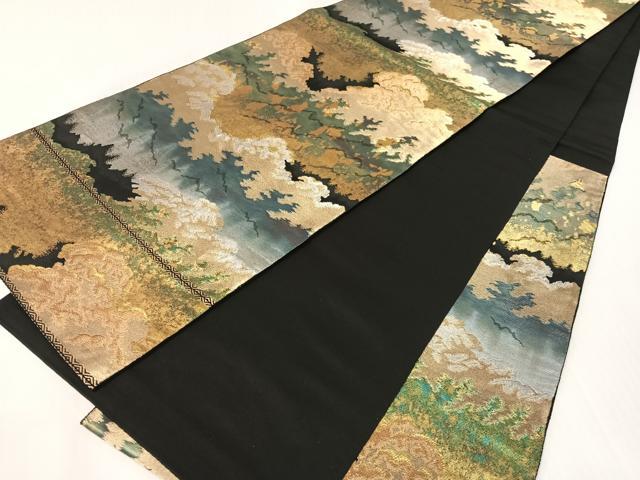 平和屋着物▼西陣　服部織物謹製　六通柄袋帯　こはく錦　積雲　黒地　金銀糸　引箔　正絹　逸品　CABH4781vp