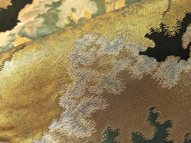 平和屋着物▼西陣　服部織物謹製　六通柄袋帯　こはく錦　積雲　黒地　金銀糸　引箔　正絹　逸品　CABH4781vp