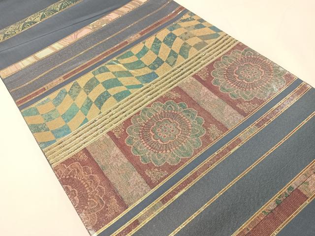 平和屋着物▼六通柄袋帯　螺鈿箔　横段吉祥花文　金彩　正絹　逸品　CABH4783vp