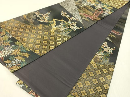 平和屋着物▼六通柄袋帯　唐織　山水裂取紋　金銀糸　正絹　逸品　CABH4785vp