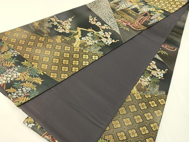 平和屋着物▼六通柄袋帯　唐織　山水裂取紋　金銀糸　正絹　逸品　CABH4785vp
