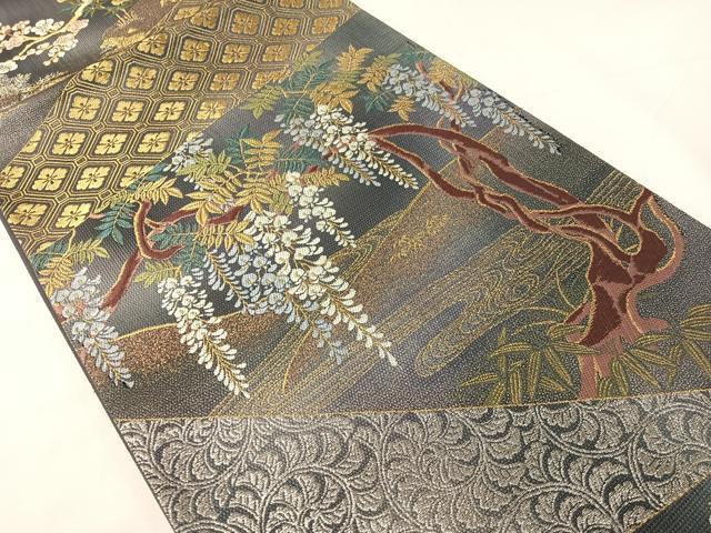 平和屋着物▼六通柄袋帯　唐織　山水裂取紋　金銀糸　正絹　逸品　CABH4785vp